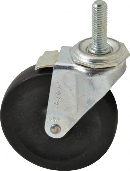 Shepherd - 4" Diam x 15/16" Wide x 4-3/4" OAH Stem Mount Swivel Caster with Brake - Hard Rubber, 150 Lb Capacity, Nylon Bearing, 1/2-13 x 1-1/2" Threaded Stem - Exact Tooling