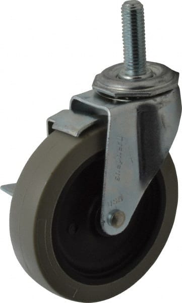 Shepherd - 4" Diam x 15/16" Wide x 4-3/4" OAH Stem Mount Swivel Caster with Brake - Polyurethane, 150 Lb Capacity, Plain Bearing, 1/2-13 x 1-1/2" Threaded Stem - Exact Tooling