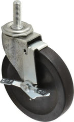 Shepherd - 5" Diam x 15/16" Wide x 5-3/4" OAH Stem Mount Swivel Caster with Brake - Hard Rubber, 160 Lb Capacity, Nylon Bearing, 1/2-13 x 1-1/2" Threaded Stem - Exact Tooling