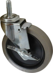 Shepherd - 5" Diam x 15/16" Wide x 5-3/4" OAH Stem Mount Swivel Caster with Brake - Polyurethane, 160 Lb Capacity, Plain Bearing, 1/2-13 x 1-1/2" Threaded Stem - Exact Tooling