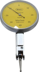 Mahr - 0.4 mm Range, 0.01 mm Dial Graduation, Horizontal Dial Test Indicator - 38 mm Yellow Dial, 0-40-0 Dial Reading - Exact Tooling