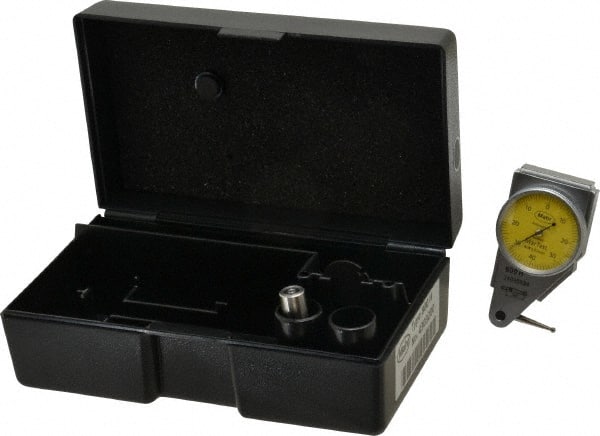 Mahr - 0.4 mm Range, 0.01 mm Dial Graduation, Horizontal Dial Test Indicator - 27.5 mm Yellow Dial, 0-40-0 Dial Reading - Exact Tooling