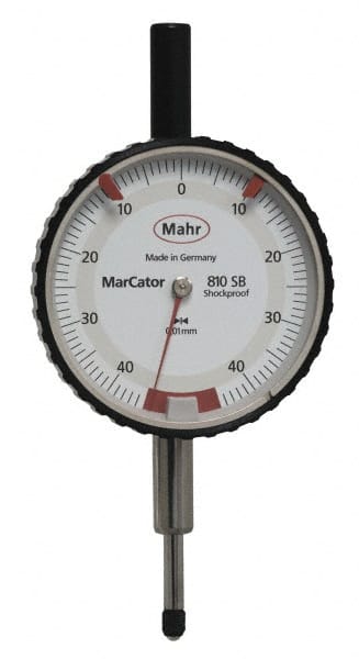 Mahr - 0.8mm Range, 0-45-0 Dial Reading, 0.01mm Graduation Dial Drop Indicator - 50mm Dial, 0.01mm Range per Revolution - Exact Tooling