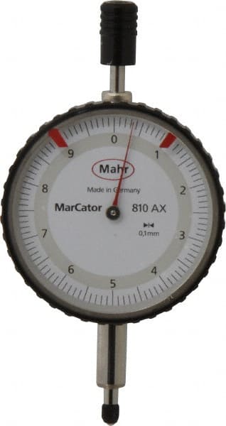 Mahr - 10mm Range, 0-10 Dial Reading, 0.1mm Graduation Dial Drop Indicator - 50mm Dial - Exact Tooling
