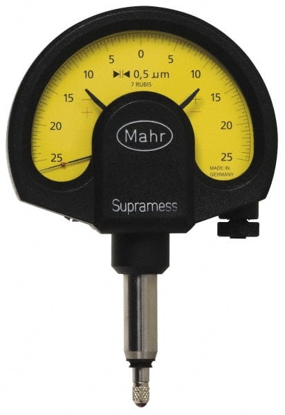 Mahr - 0.5 micro m Graduation, Accuracy Up to 0.5 m, 25 micro m Measurement, Dial Comparator Gage - 1 N Force, 2.8mm Overtravel, White - Exact Tooling