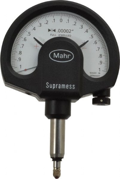 Mahr - 0 Inch Graduation, 0.001 Inch Max Measurement, Dial Comparator Gage - 1 N Force, 0.11 Inch Overtravel, White - Exact Tooling