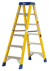 Made in USA - 7 Steps, 16 Ft. High, Type IA Rating, Fiberglass Step Ladder - Exact Tooling