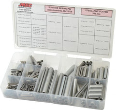 Made in USA - 300 Piece, 1/16 to 3/8" Pin Diam, Spring Pin Assortment - Zinc, Zinc Plated - Exact Tooling