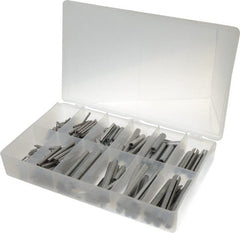 Made in USA - 500 Piece, 1/16 to 7/16" Pin Diam, Spring Pin Assortment - Zinc, Zinc Plated - Exact Tooling