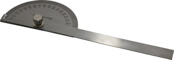 Value Collection - 6 Inch Long Blade, 180° Max Measurement, 1° Dial Graduation, Half Round Head Protractor - 0 to 180 Dial Range - Exact Tooling