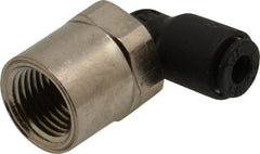 Legris - 1/8" OD, 1/8 NPT, Nylon/Nickel Plated Brass Push-to-Connect Female Elbow - 290 Max psi - Exact Tooling