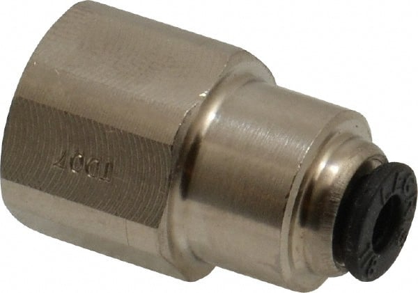 Legris - 1/8" Outside Diam, 1/8 NPT, Nickel Plated Brass Push-to-Connect Tube Female Connector - 290 Max psi - Exact Tooling