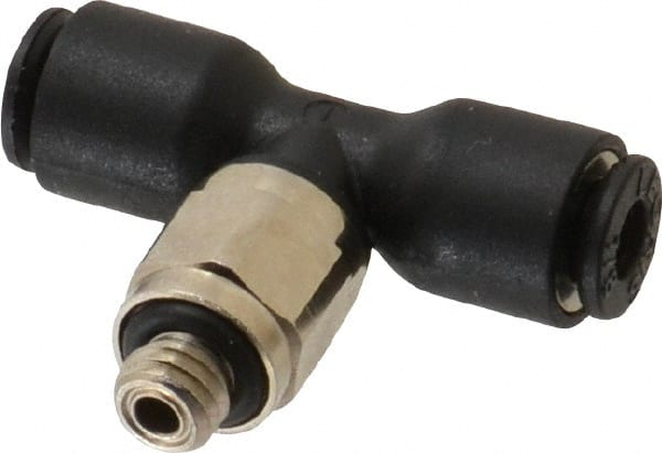 Legris - 1/8" OD, 10-32 UNF, Nylon/Nickel Plated Brass Push-to-Connect Male Branch Tee - 290 Max psi - Exact Tooling