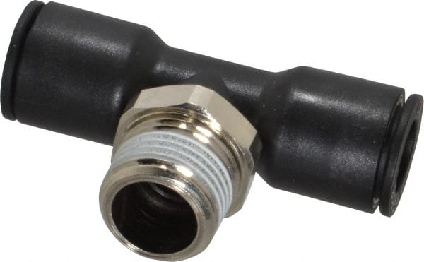 Legris - 1/2" OD, 1/2 NPT, Nylon/Nickel Plated Brass Push-to-Connect Male Branch Tee - 290 Max psi - Exact Tooling