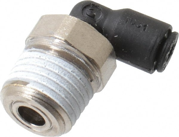 Legris - 1/8" OD, 1/4 NPT, Nylon/Nickel Plated Brass Push-to-Connect Male Elbow - 290 Max psi - Exact Tooling