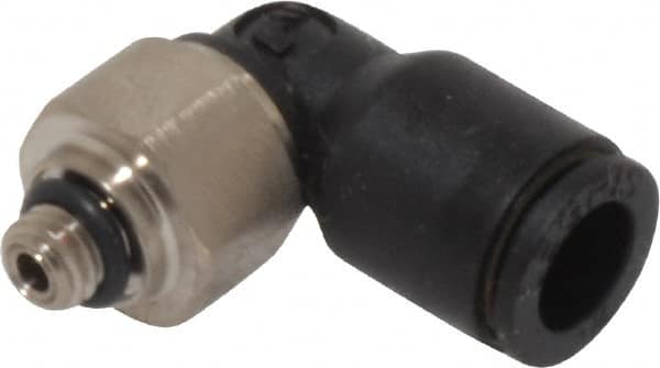 Legris - 1/4" OD, 10-32 UNF, Nylon/Nickel Plated Brass Push-to-Connect Male Elbow - 290 Max psi - Exact Tooling