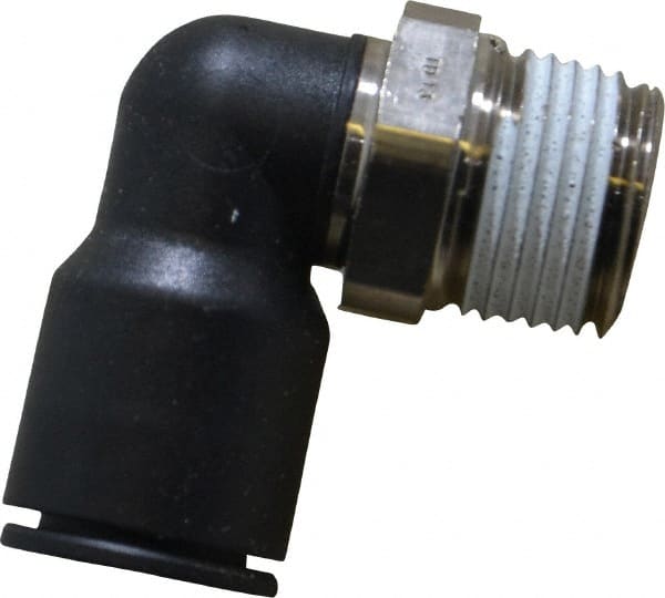 Legris - 1/2" OD, 1/2 NPT, Nylon/Nickel Plated Brass Push-to-Connect Male Elbow - 290 Max psi - Exact Tooling