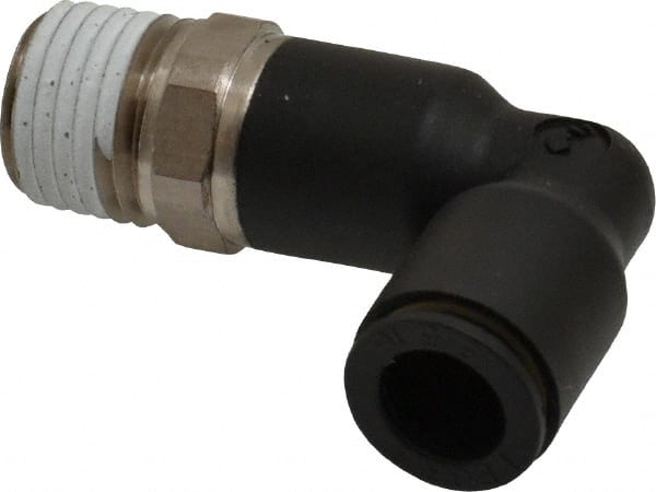 Legris - 5/16" OD, 1/4 NPT, Nylon/Nickel Plated Brass Push-to-Connect Extended Male Elbow - 290 Max psi - Exact Tooling
