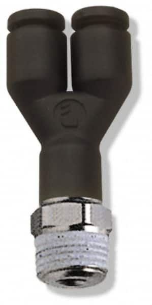 Legris - 5/32" OD, 1/8 NPT, Nylon/Nickel Plated Brass Push-to-Connect Male Y Connector - 290 Max psi - Exact Tooling