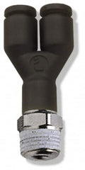 Legris - 5/32" OD, 1/8 NPT, Nylon/Nickel Plated Brass Push-to-Connect Male Y Connector - 290 Max psi - Exact Tooling