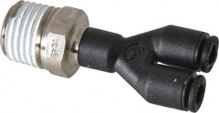 Legris - 5/32" OD, 1/4 NPT, Nylon/Nickel Plated Brass Push-to-Connect Male Y Connector - 290 Max psi - Exact Tooling