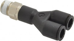 Legris - 1/4" OD, 1/8 NPT, Nylon/Nickel Plated Brass Push-to-Connect Male Y Connector - 290 Max psi - Exact Tooling