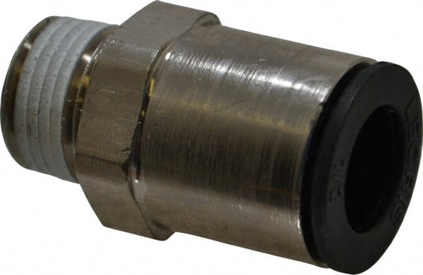 Legris - 1/2" Outside Diam, 3/8 NPT, Nickel Plated Brass Push-to-Connect Tube Male Connector - 290 Max psi - Exact Tooling