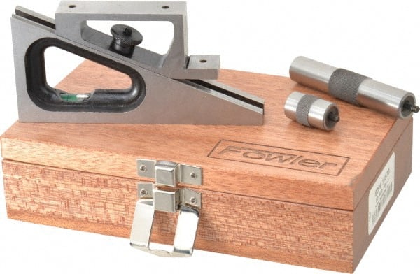 Fowler - 6-1/4 Inch Adjustable Planer and Shaper Gage - 5 Inch Long, 3/4 Inch Wide, 6-1/4 Inch High Base, Includes 1 Inch Extension Post, 3 Inch Extension Post, Wooden Case - Exact Tooling