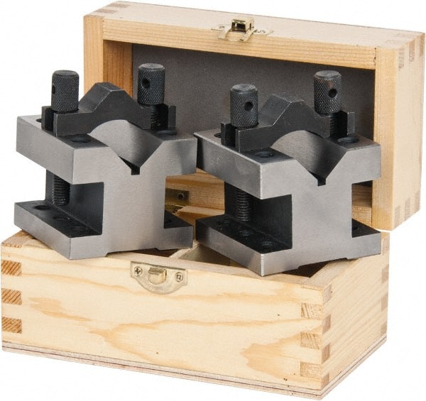 Value Collection - 1-3/16" Max Capacity, 90° Angle, Hardened Steel V-Block - 2-3/8" Long x 2-3/8" Wide x 2" High, Sold as 2 Block Set - Exact Tooling