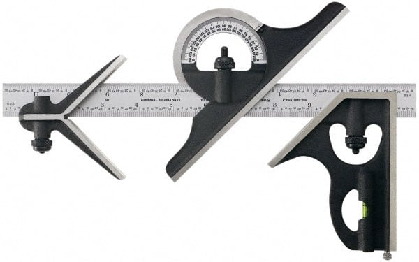 TESA Brown & Sharpe - 2 Piece, 24" Combination Square Set - 1/16, 1/32, 1/64 & 1/8" (4R) Graduation, Hardened Steel Blade, Hardened Steel Center & Square Head - Exact Tooling