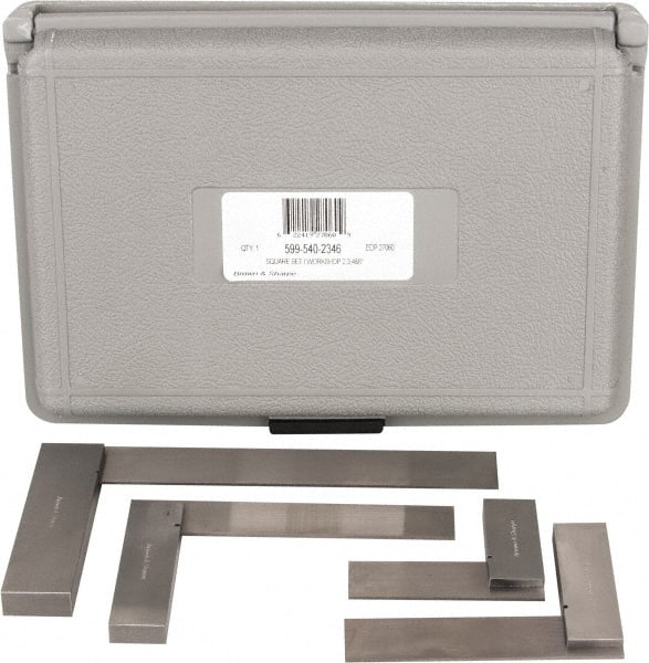 TESA Brown & Sharpe - 4 Piece, 1-1/2, 2-1/2, 3, 4 Inch Base Length, 2, 3, 4, 6 Inch Blade Length, Square Set - Accuracy Up to 0.0006 Inches, Steel, Includes Case - Exact Tooling