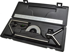 TESA Brown & Sharpe - 4 Piece, 12" Combination Square Set - 1/16, 1/32, 1/64 & 1/8" (4R) Graduation, Hardened Steel Blade, Hardened Steel Center, Protractor & Square Head - Exact Tooling