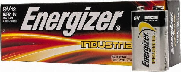Energizer - Size 9V, Alkaline, 12 Pack, Standard Battery - 9 Volts, Miniature Snap Terminal, 6LR61, ANSI, IEC Regulated - Exact Tooling