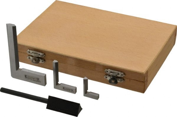 SPI - 4 Piece, 3/4, 1-1/8, 1-15/16 Inch Base Length, 1, 1-1/2, 1-9/16, 2-15/16 Inch Blade Length, Square Set - Hardened Steel, Includes 3 Beveled Squares, Case, Triangular Straight Edge - Exact Tooling