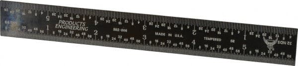 PEC Tools - 6" Long, 1/100, 1/64, 1/32, 1/10" Graduation, Rigid Steel Rule - 5R Graduation Style, 3/4" Wide, Black, Black Chrome Finish - Exact Tooling