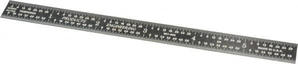 PEC Tools - 6" Long, 1/100, 1/64, 1/32, 1/10" Graduation, Flexible Steel Rule - 5R Graduation Style, 1/2" Wide, Black, Black Chrome Finish - Exact Tooling