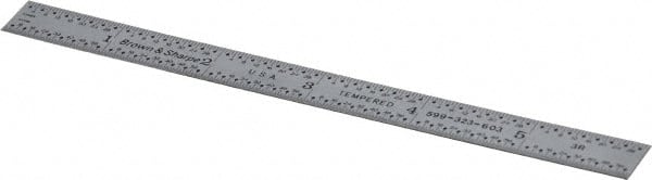 TESA Brown & Sharpe - 6" Long, 1/64, 1/50, 1/32, 1/10" Graduation, Flexible Steel Rule - 3R Graduation Style, 1/2" Wide, Silver, Satin Chrome Finish - Exact Tooling