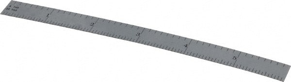 TESA Brown & Sharpe - 6" Long, 1/64, 1/32, 1/16, 1/8" Graduation, Flexible Steel Rule - 4R Graduation Style, 1/2" Wide, Silver, Satin Chrome Finish - Exact Tooling