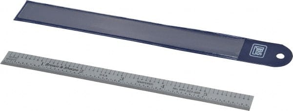 TESA Brown & Sharpe - 6" Long, 1/100, 1/64, 1/32, 1/10" Graduation, Flexible Steel Rule - 5R Graduation Style, 1/2" Wide, Silver, Satin Chrome Finish - Exact Tooling