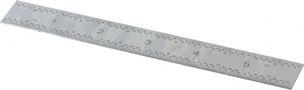 TESA Brown & Sharpe - 6" Long, 1/100, 1/64, 1/32, 1/10" Graduation, Rigid Stainless Steel Rule - 5R Graduation Style, 3/4" Wide, Silver, Satin Chrome Finish - Exact Tooling