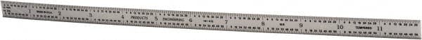 PEC Tools - 12" Long, 1/100, 1/64, 1/50, 1/32" Graduation, Flexible Steel Rule - 16R Graduation Style, 1/2" Wide, Silver, Satin Chrome Finish - Exact Tooling