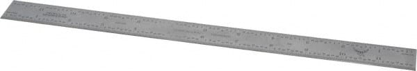 PEC Tools - 12" Long, 1/100, 1/64, 1/32, 1/10" Graduation, Rigid Steel Rule - 5R Graduation Style, 1" Wide, Silver, Satin Chrome Finish - Exact Tooling