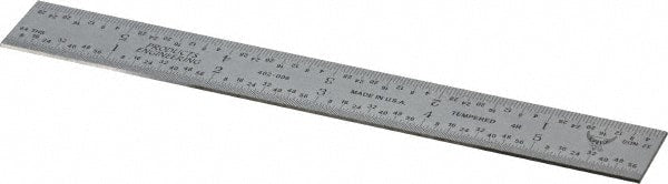 PEC Tools - 6" Long, 1/64, 1/32, 1/16, 1/8" Graduation, Rigid Steel Rule - 4R Graduation Style, 3/4" Wide, Silver, Satin Chrome Finish - Exact Tooling