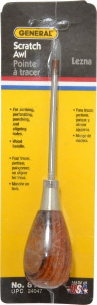 General - 6-1/2" OAL Steel Scratch Awl - Hardwood Handle - Exact Tooling
