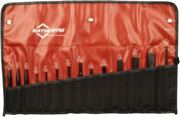 Mayhew - 14 Piece Punch & Chisel Set - 1/4 to 3/4" Chisel, 3/32 to 3/8" Punch, Round Shank - Exact Tooling
