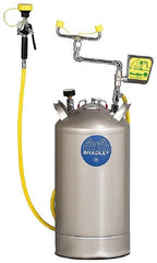 Bradley - 10 Gallon, 0.4 GPM Flow Rate at 30 PSI, Pressurized with Drench Hose Stainless Steel, Portable Eye Wash Station - 15 Min Duration, 25-1/4 Inch High - Exact Tooling