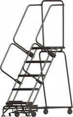 Ballymore - 83" 5 Step Ladder - Lock Step Rolling Safety Ladder, 450 Lb Capacity, 50" Platform Height, 30" Base Width x 43" Depth, Perforated Tread - Exact Tooling