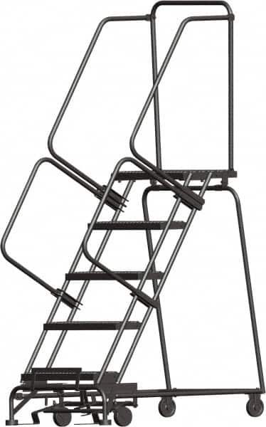 Ballymore - 83" 5 Step Stairway Slope Ladder - Rolling Safety Ladder, 450 Lb Capacity, 50" Platform Height, 30" Base Width x 46" Depth, Heavy-Duty Serrated Grating - Exact Tooling