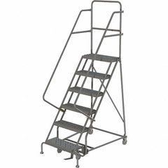 TRI-ARC - 93" 6 Step Ladder - 350 Lb Capacity, 60" Platform Height, 30" Base Width x 49" Depth, Heavy-Duty Serrated Grating - Exact Tooling