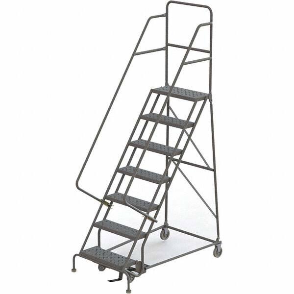 TRI-ARC - 103" 7 Step Ladder - 350 Lb Capacity, 70" Platform Height, 30" Base Width x 55" Depth, Perforated Tread - Exact Tooling